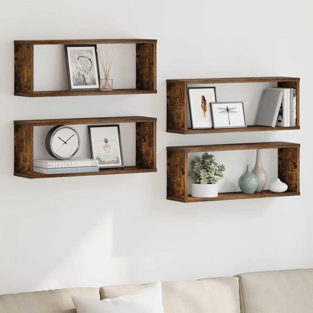 Würfelregale 4 STK. Räuchereiche 60x15x23 cm aus Holzwerkstoff, Wandregale mit viel Stauraum für Bücher und Dekoration, einfache Reinigung mit feuchtem Tuch