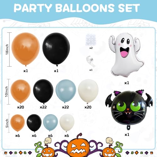 Image of Halloween Balloon Arch Kit,120PCS Halloween Sand White Black Orange Blue Balloon, Ghost Foil Ballons for Halloweenday Party Decorations BOO Party Supply Birthday,Baby Shower