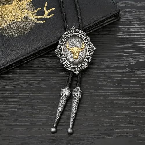 Image of HUABOLA CALYN Native American Bolo tie Rodeo Cowboy Leather Necktie Western Bolo ties for Men Women Necktie for Concert Fans