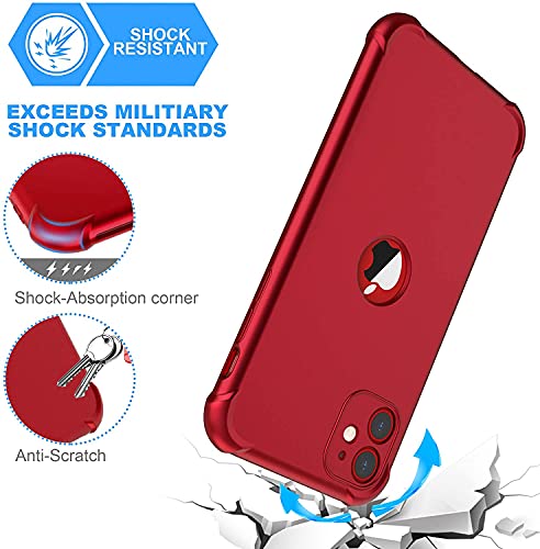 Image of ORETECH Designed for iPhone 11 Case, with[2 x Tempered Glass Screen Protector] 360A‚ Full Body Heavy Duty Shockproof Protection Cover Hard PC Soft Rubber Silicone for iPhone 11 (2019) - 6.1'- Red