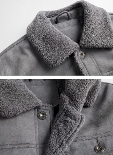 FANARCHER Men’s Casual Winter Jackets Faux Suede Leather Sherpa Jackets Warm Fleece Lined Turn-Down Coat with 5 Pockets4