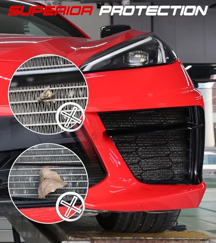 Image of Black Aluminum Front Radiator Grille Guards Fit for Corvette C8 Stingray Z51 2020-2026, OEM Style 2PCS, Front Outer Grill Guard Vents Mesh Set for Coupe, Convertible & HTC