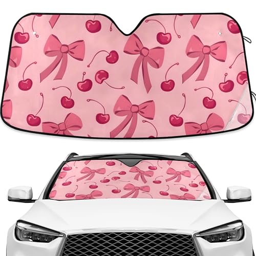 Bow Cherry Pink Windshield Sun Shade Blocks UV Rays Sun Visor Protector Sunshade Accordion Folding Sun Reflector Auto for Car Truck SUV to Keep Your Vehicle Cool