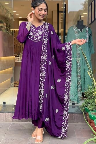 Image of Jwalin Women's Chinon Silk Kurta Pant Set with Dupatta|Kurta Set for Women|Ethnic Set