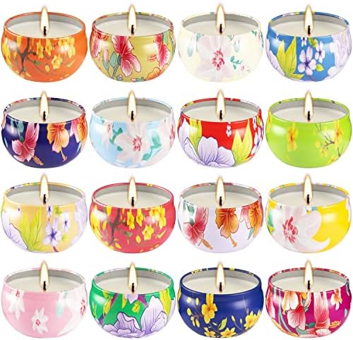 16 Pack Scented Candles, 2.5 oz Aromatherapy Candles for Home Scented, Natural Soy Candles with Floral Scents, Portable Small Jar Candles Set for Travel, Spa, Bath, Yoga, Home Decor Tin Candle Pack