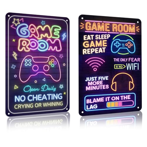 DIFLAX 2 Piezas Cartel de Metal con Efecto Neón, Decoración Gaming para Habitación,Letrero Neon para Setup Gamer, Bar y Fiestas,Ideal para Gamers y Adolescentes,Imitación Luz Neón para Deko de Cuarto
