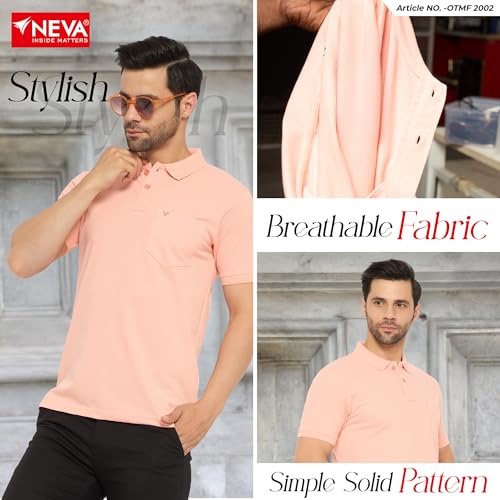 Image of NEVA Men's Regular Fit Half Sleeve Polo Neck T-Shirt with Chest Pocket