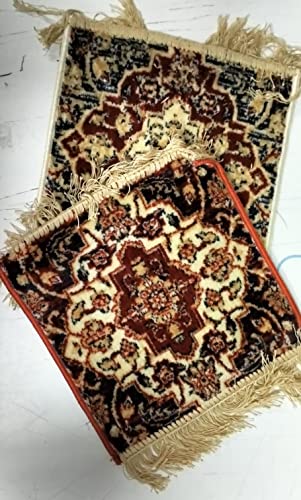 Corredocasa 2 pezzi (Coppia) Tappeto Francobollo, Moderno 30x30 Cm. Frangia Rifinita a Mano Rettangolare Rosso Beige Elegante-Tappeto Orientale adatto per Salotto e Arredamento Elegante