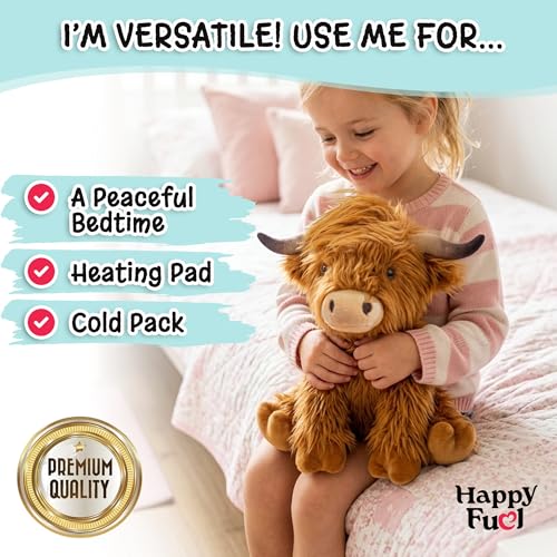Image of Highland Cow Microwavable Stuffed Animal - 1.5 lb Unscented Heating Pad Plush, Soft Cozy Cute Cow Toy for Relaxation and Comfort, Gift for Women, Girls, Adults & Kids by Happy Fuel