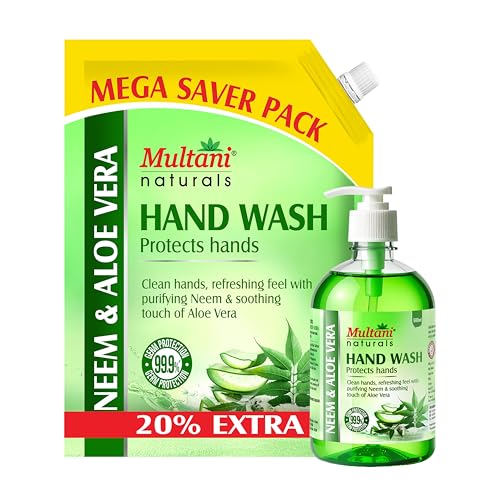 Image of Multani Natural Neem & Aloe Vera Hand Wash Refill + Pump (1200 + 500 ml) | Gentle Hand Cleanser With Natural Ingredients | Moisturizing Hand Wash | 99.9% Germ Protection Liquid Hand Wash