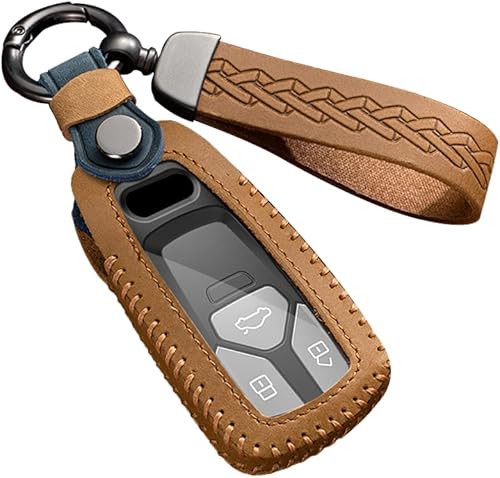 Miniatura 10 de ontto Llavero de cuero inteligente para Audi A4 Q7 Q5 TT A3 A6 SQ5 R8 S5 funda duradera para llave de automóvil, protección completa, color azul