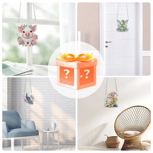 Image of 4 Pack DIY Diamond Painting Hanging Ornaments, Random Assorted Crystal Diamond Art Pendant Kit for Window and Home Decoration