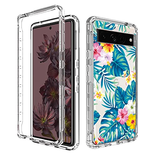 Coque Pixel 7 Pro antichoc en TPU transparent avec motif fleurs et feuilles sauvages