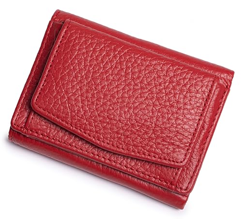 Image of Small Wallet Women Genuine Leather RFID Blocking Trifold Tiny Wallets with Snap Coin Pouch 7 Card Solts