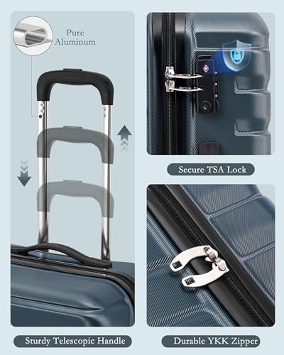 Image of Coolife Luggage Suitcase Luggage set PC ABS TSA Lock Spinner Carry on 3 Piece Sets, Teal blue, 3 piece set (Backpack /TB /20), Hardside Luggage