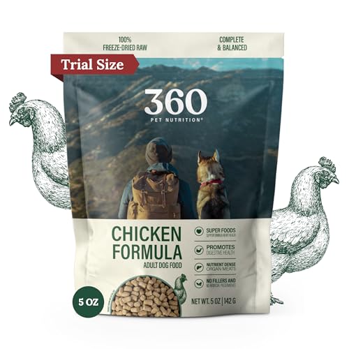 360 Pet Nutrition Freeze-Dried Raw Dog Food – Chicken Recipe with Liver & Organs, High Protein, Omega-3s, Fruits, Veggies & Superfoods, Grain-Free, No Fillers, 5 oz – Made in USA