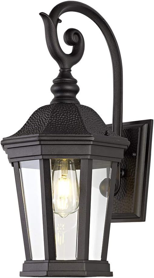 Exterior Light Fixtures, Outdoor Wall Light/Lantern, Large Outdoor Porch Light Fixtures Wall Mount in Matte Black Finish with Clear Glass, Aluminum Alloy, 60W Black A14 21inch