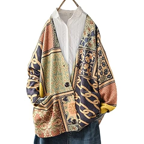 YESNO Women's Knitted Graphic Cardigan with Pockets Cover