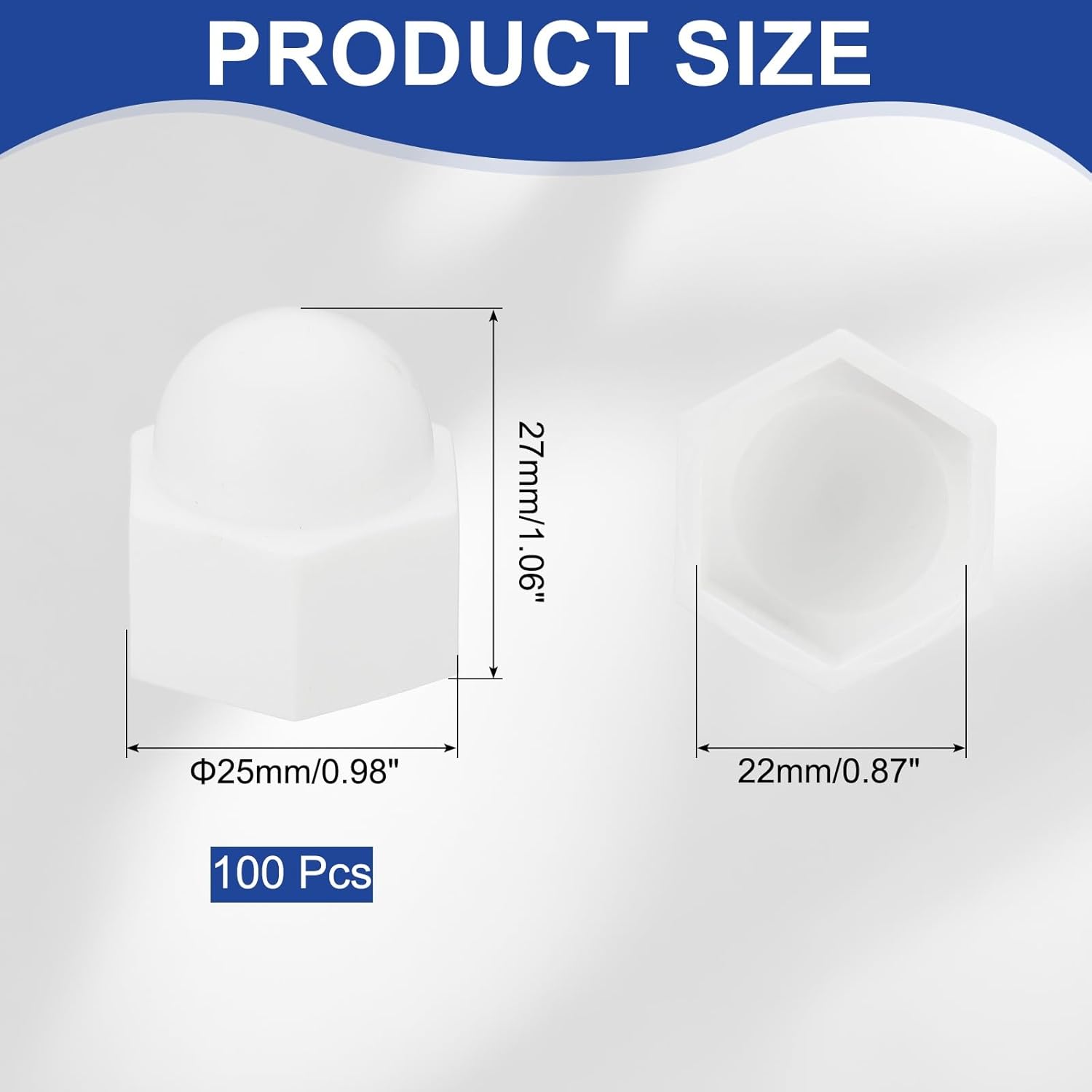 PATIKIL 100 Pcs Hex Nut Cover, M14x22x27mm Nylon Screws Bolt Covers Caps Dome Acorn Hex Head Bolt Protection Cap for Screws Nut, White