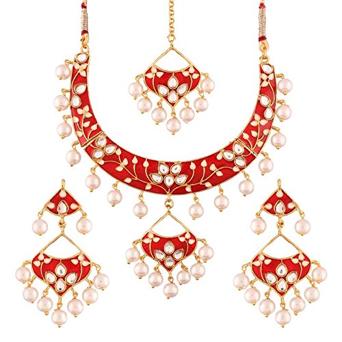 I JewelsGold Plated Kundan Meenakari Necklace Jewellery Set For Women (M4084R)