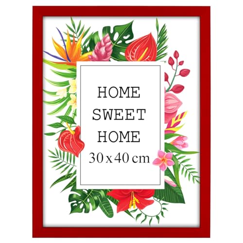 MG Design Marco 30 x 40 cm - color Rojo, de madera, con cristal acrílico - para colgar vertical u horizontalmente, sin fondo, para fotos, pósters, puzzles