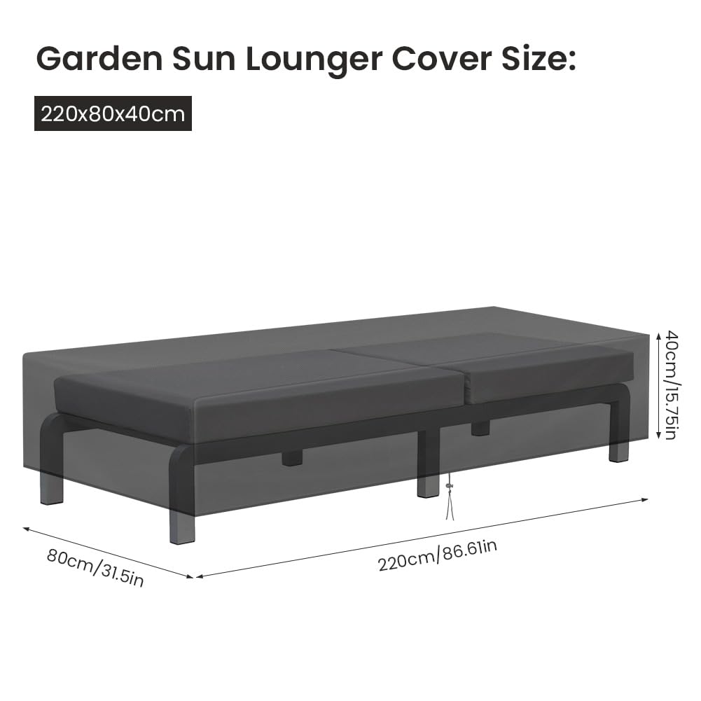 AOOWU Garden Lounger Cover, Garden Lounger Cover, Tear-Resistant Oxford Protective Cover, Waterproof, Windproof - Image 2