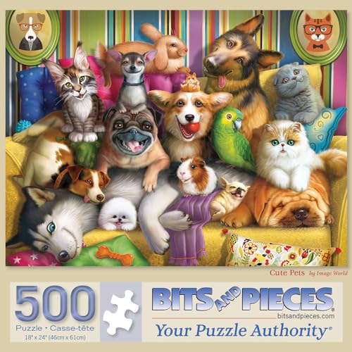 Rompecabezas de 500 piezas para adultos de Bits and Pieces – Mascotas lindas, animales coloridos, perros y gatos, tamaño terminado: 18" x 24" miniatura 1
