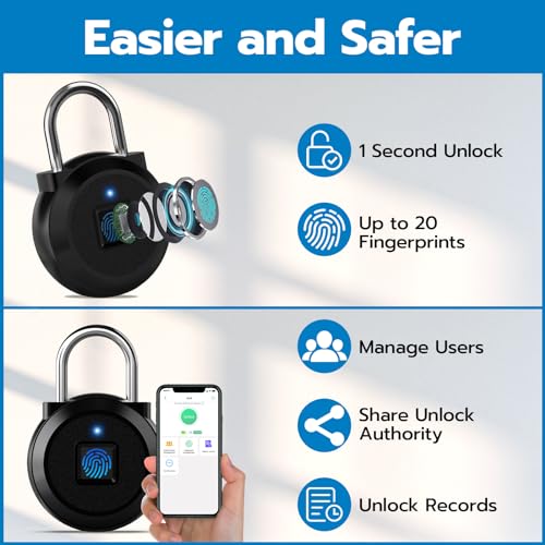 Eseesmart YL-P5BF BLACK Fingerprint Padlock, Locker Bluetooth, Mobile App, Smart Padlock With Keyless Biometric thumb #2