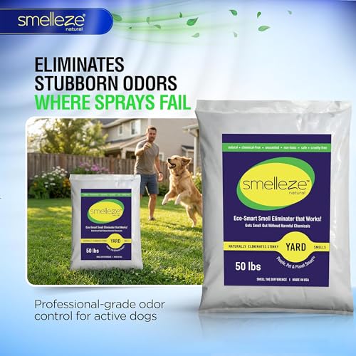 Image of SMELLEZE 50 lb. Yard Odor Eliminator for Dogs - Long-Lasting Turf Cleaner for Pet Urine Outdoor & Poop | Safe for People, Pets, Plants & Planet | Works on Grass, Gravel, Patios & Kennels