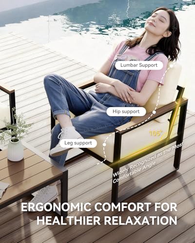 Image of Aoxun Patio Furniture Set, 4 Piece Outdoor Patio Furniture with Thick Cushions, Modern Metal Outdoor Conversation Sets with Coffee Table for Porch, Balcony, Deck Beige