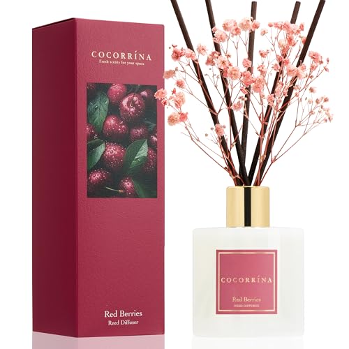 Image of COCORRINA Reed Diffuser - Red Berries 6.7 fl oz Reed Diffuser with Sticks, Home Bedrrom Bathroom Shelf Decor