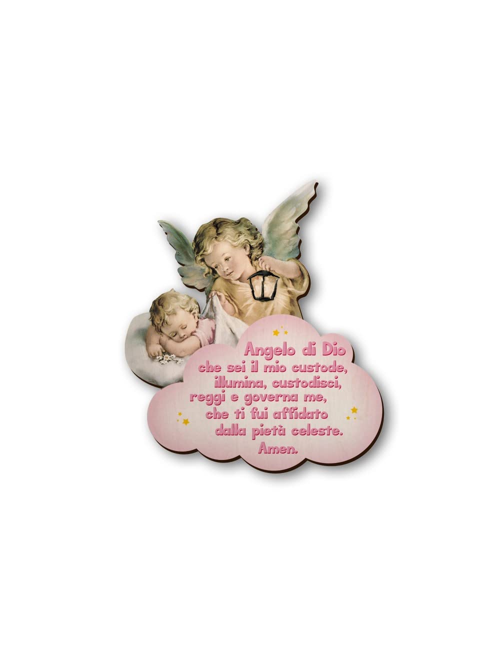 Fratelli Bonella | Quadro in legno dell’Angelo con lanterna per Bambina con preghiera Angelo di Dio 11x14 cm | Made in Italy