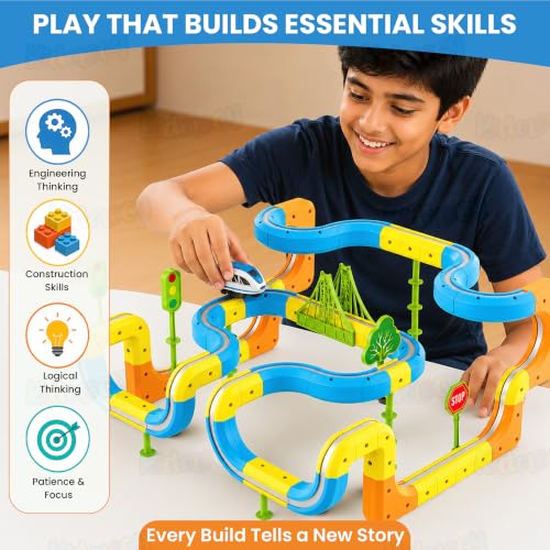 Image of Kidology 108Pcs Magnetic Train Track Set for Kids | Anti Gravity Vertical Climb Train Toy with a Rechargeable Trains | STEM Building Toy for Boys & Girls | Birthday Gift
