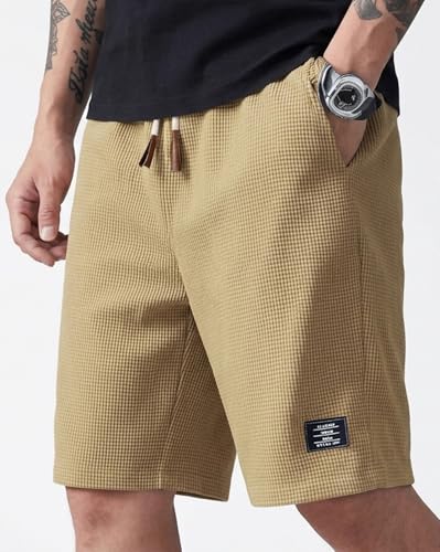 Image of AUSK Men Premium Summer Cargo Shorts Breathable Waffle Knit Fabric Multi Utility Pockets Relaxed Fit Shorts for Mens