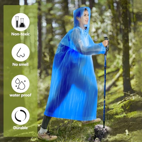 AOKITO Regenponcho für Damen und Herren - Wiederverwendbarer, Wasserdichter Regenmantel, Regencape aus Atmungsaktivem EVA-Material für Wandern, Radfahren, Camping und Reisen (Blau)