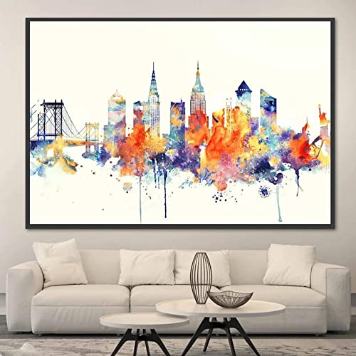 Peinture paysage urbain abstrait decoration maison affiche murale aquarelle 50x70