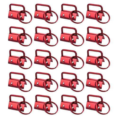 uxcell 20Pcs 25mm/ 1-inch Key Fob Hardware with Keychain Ring for Bag Webbing Wristlets Lanyards, Wine Red
