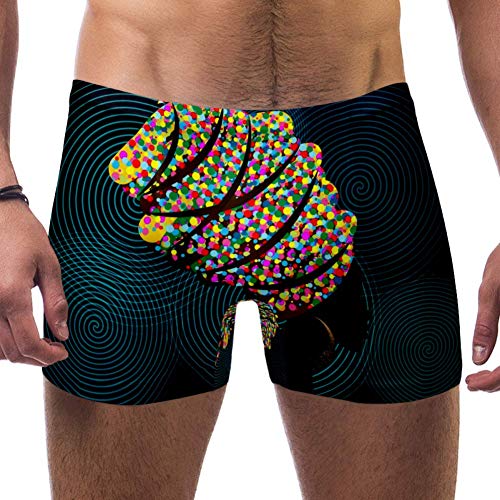 Lorvies Afrikanische Frau afrikanischer Knochen Ohrring Herren Schwimmen Boxershorts kurz quadratisch Bein Badeanzug schnell trocknend Bademode, Größe S Gr. XL, multi