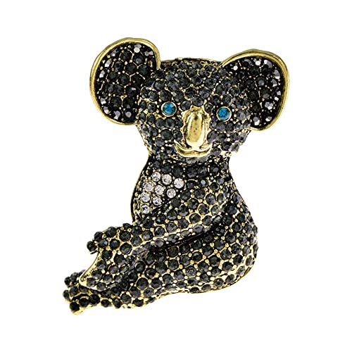 Broche koala femme en métal bicolore, grande broche animal noire pour robe de créateur
