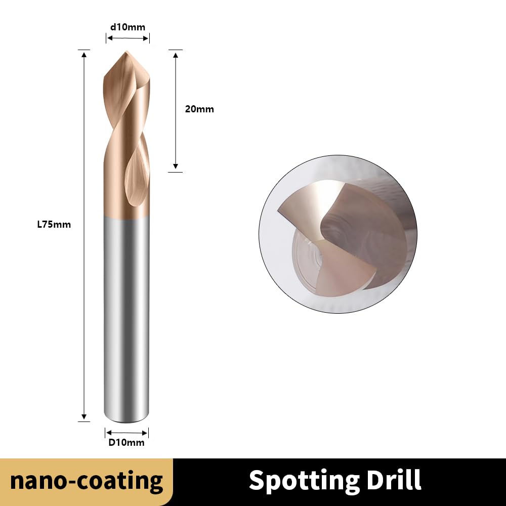 Carbide Spotting Drill Bits 90 Degree TiSiN Coated for Alloy Steels,Carbide Steel, Stainless Steel etc.5 Pcs D10*75mm