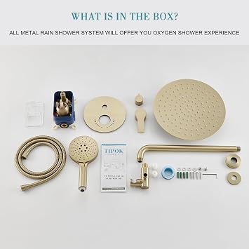 Brushed Gold Shower System with Rain Shower and Handheld, High Pressure 10 Inch Gold Shower Faucets Sets Complete with Brass Shower Valve and Trim Kit