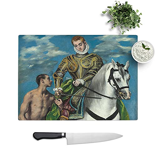 Saint Martin and The Beggar by El Greco - Textured Chopping Board - Worktop Saver - Cutting Board - Heat Resistant, Shatterproof and Hygenic - 28.5 x 20 cm