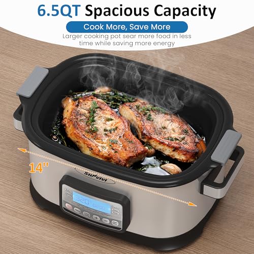 11-in-1 Multicooker, 6.5QT Slow Cooker Roaster Oven, Digital Programmable Multi Functional Pot with Timer, Temp Control, Delay Start, Glass Lid, Removable Nonstick Pot & Roast/Steam Rack - Image 7