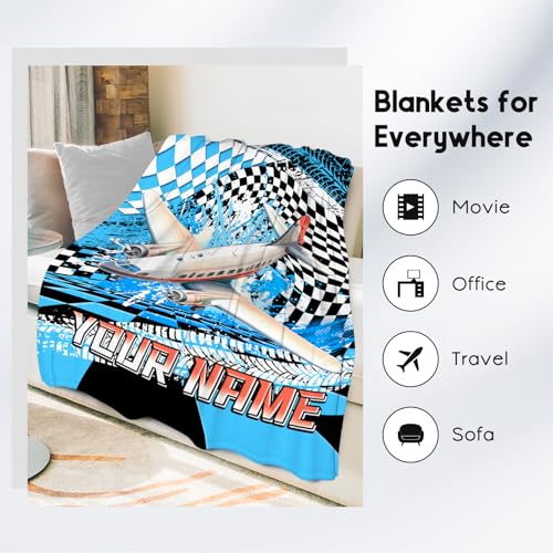 Boys Blanket Gifts, Personalized Kids Blanket with Name, Fluffy Flannel Throw for Son Grandson, Custom Airplane Gifts for Toddler, 30"x40"