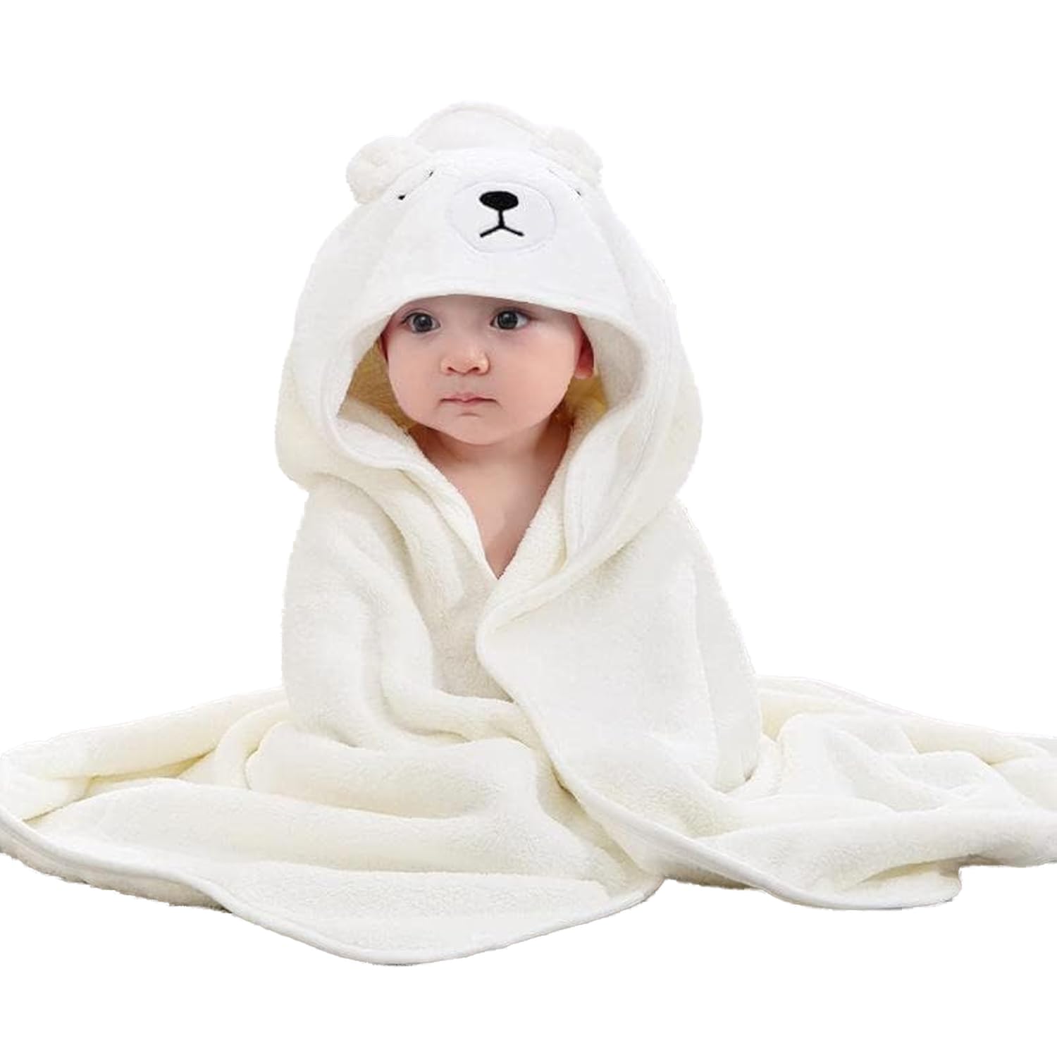Baby hooded bath towel,Premium Natural microfiber ultra soft super absorbent for baby girl & boy (White)