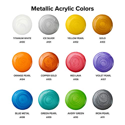 Gencrafts Metallic Acrylic Pouring Paint Set Of 12 Metallic Colors - Pre-Mixed High Flow & Ready To Pour - 2 Oz./ 59 Ml Bottles - Multi-Purpose Paints For Canvas & Paper, Rocks, Wood And More #TOP1