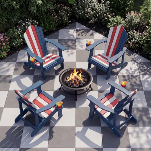 Image of Tangkula Oversized Adirondack Chair, Patio Lounge Chairs w /Adjustable Cup Holder, HIPS Armchairs Slatted Chair, Outdoor Weather Resistant Fire Pit Chair for Deck Backyard Garden Porch (4, US)
