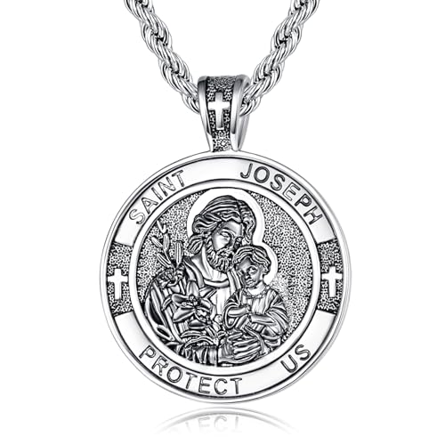 Patron Saint Medals, Silver Protection Jewelry, Catholic Christian Religious Gifts for Men with 22