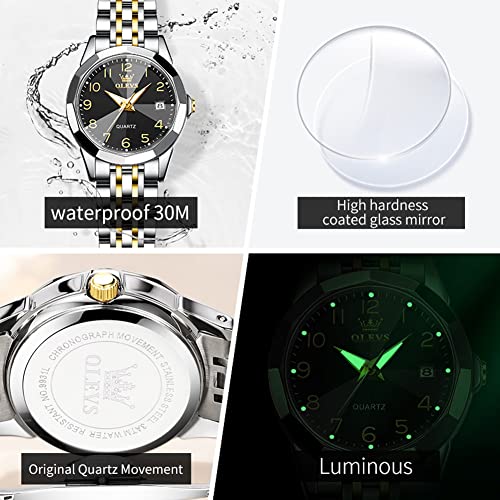 Image of OLEVS Womens Watch Fashion Dress Diamond Female Watches for Ladies Analog Quartz Stainless Steel Waterproof Luminous Day Date Two Tone Wristwatch