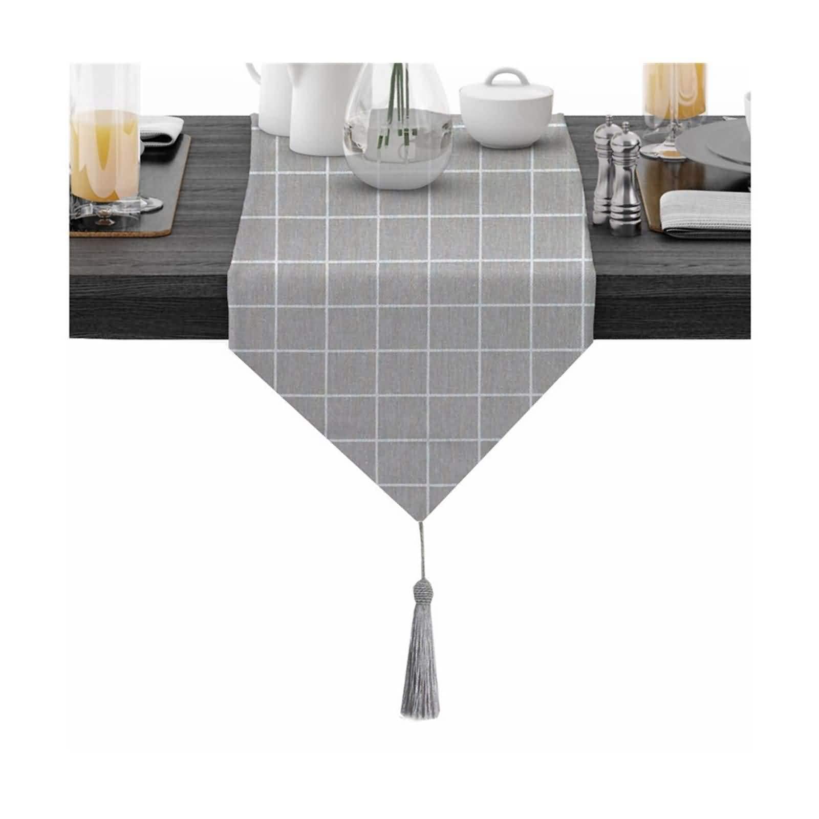 Table Runner Living Room, Table Runner Autumn Tischläufer Grau 30x360CM Gittermuster Baumwolle Tischdeko Wohnzimmer Küche Hochzeiten